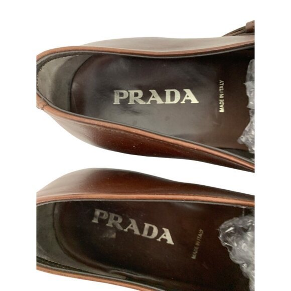 VTG Prada Italy Mens Brown Leather Buckle Loafers Size 10 US Slip On 2D width - Picture 3 of 11